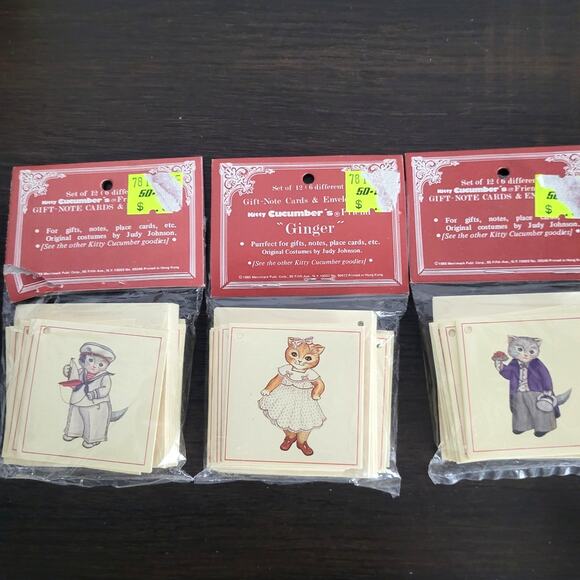 1980s Kitty Cucumber Friends Gift Note Cards Lot 36 w/ Envelopes 6 Designs Cats - Picture 6 of 11